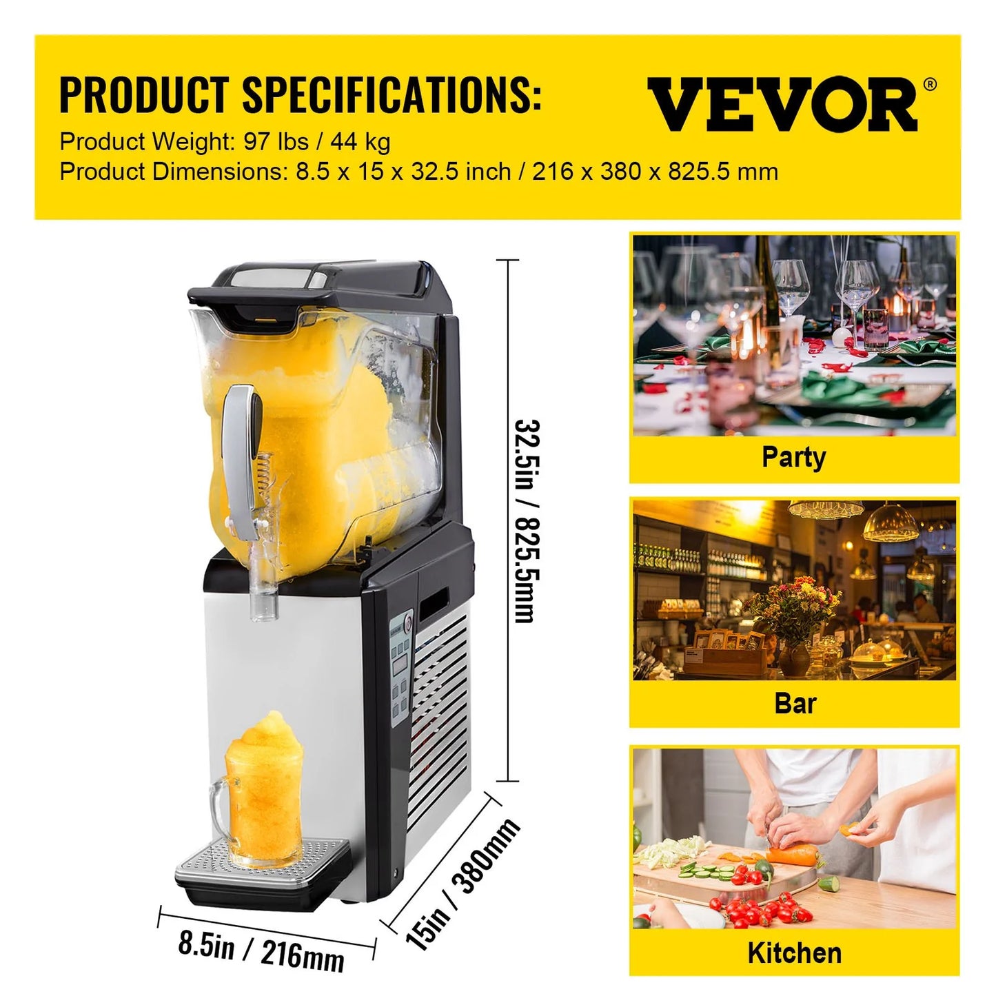 VEVOR 110V Slushy Machine 10L Margarita Frozen Drink Maker 600W Automatic Clean Day and Night Modes for Supermarkets Cafes Restaurants Snack Bars Commercial Use