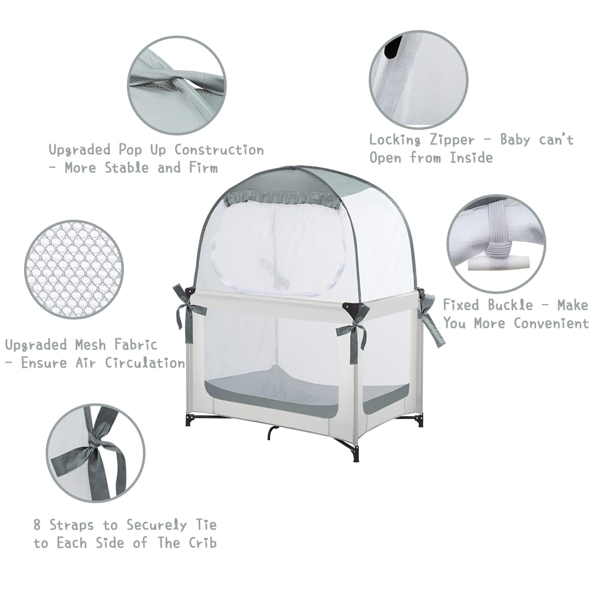 Baby Pack N Play Tent, Safety Tent to Keep Baby from Climbing Out, Baby Crib Canopy for Pack N Play, Mini Cribs & Playpens, Pop up Design & See-Through Mesh