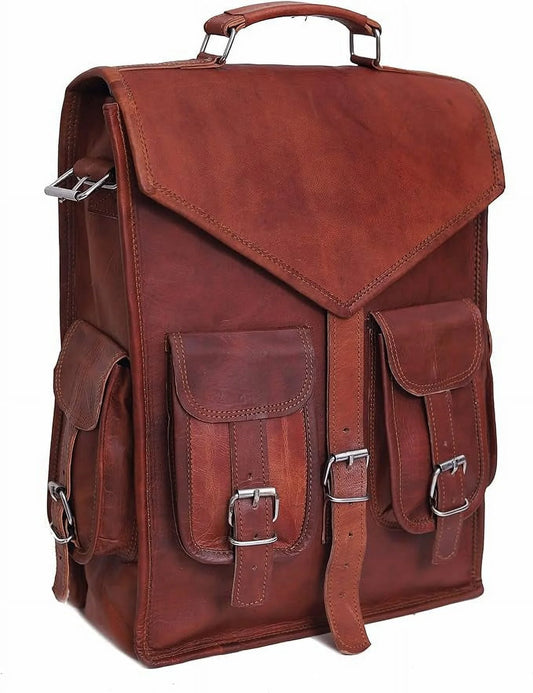 Vintage Leather Backpack Laptop Messenger Bag Rucksack Sling for Men Women, Brown, Size- 15"(H) X 5"(W) X 11"(L)