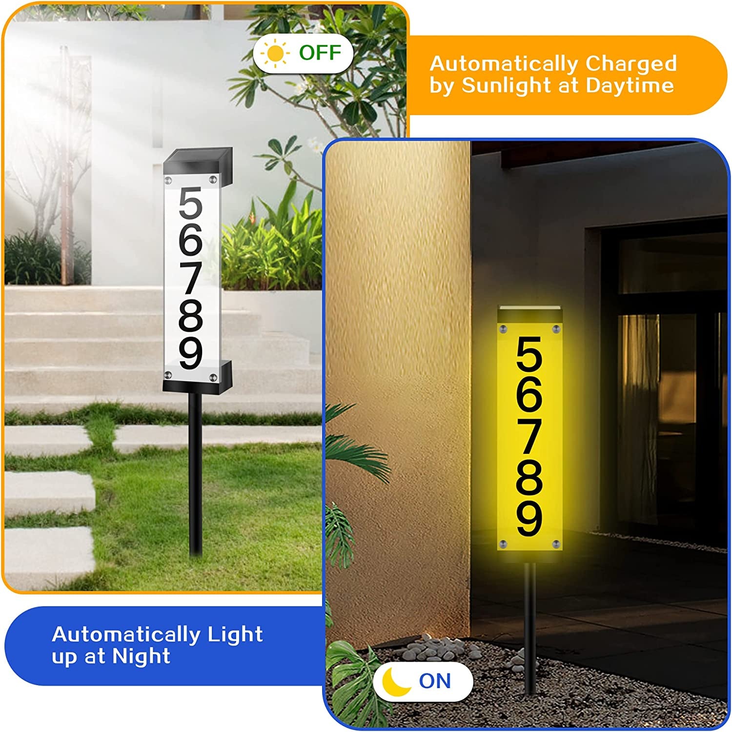 Solar House Numbers for Outside, Lighted Solar Address Sign Plaque Address Numbe