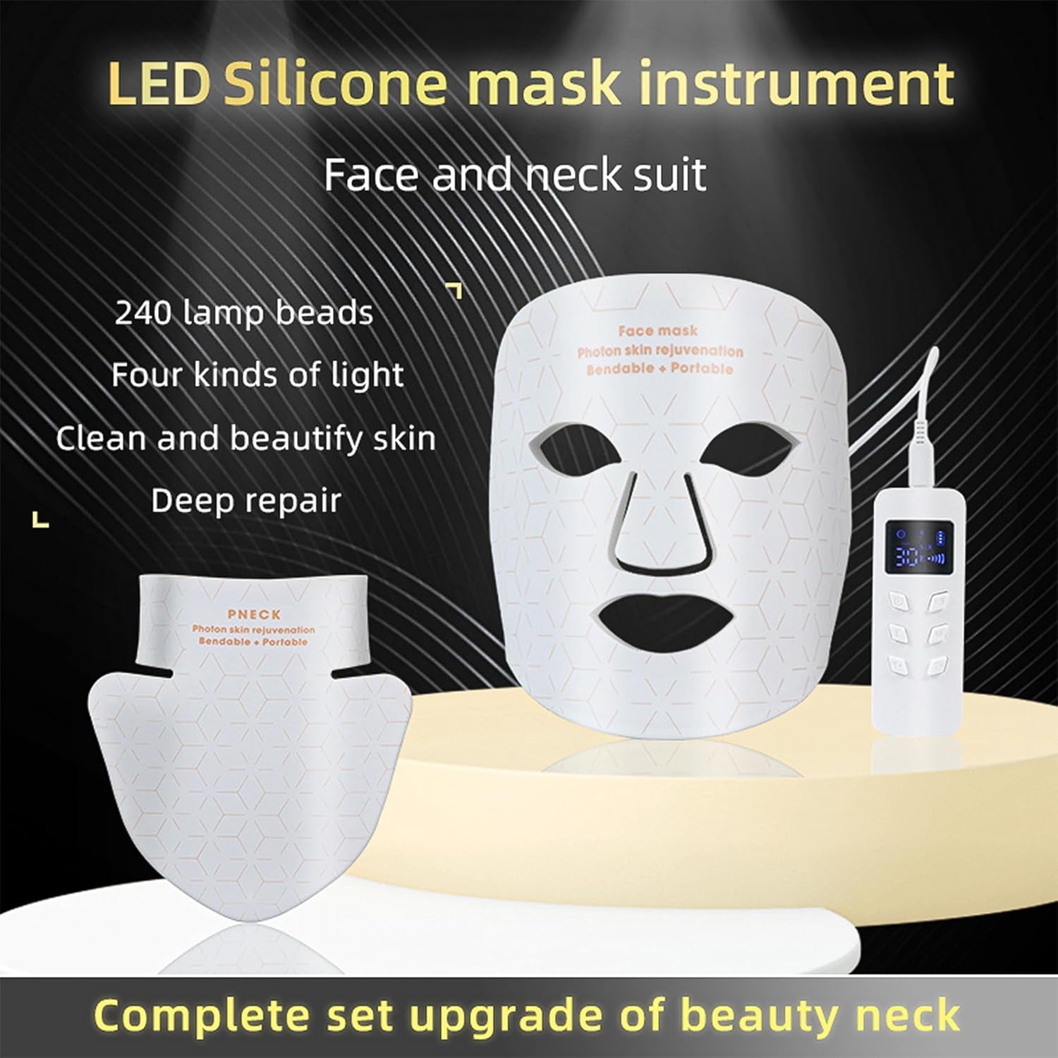 LED Spectrum Mask Neck Beautifying Light Face Mask Instrument Home Convenient Photon Rejuvenatingk Facial Mask Beautify Skin Deeply Smoothes Fine Wrinkles ETD255