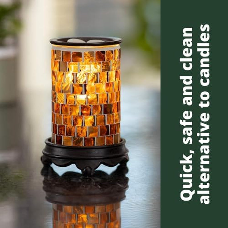 Wall Plug-In Wax Warmer - Mosaic Glass Radiant Sienna Electric Fragrance Candle Warmer and Night Light - for Scented Wax, Essential Oils, Candle Wax Melt Warmer, Tarts - Wax Melter