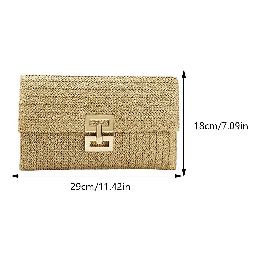 Women Straw Woven Handbag Versatile Crochet Beach Handbag Simple Clutch Purse Female Party Wedding Bag