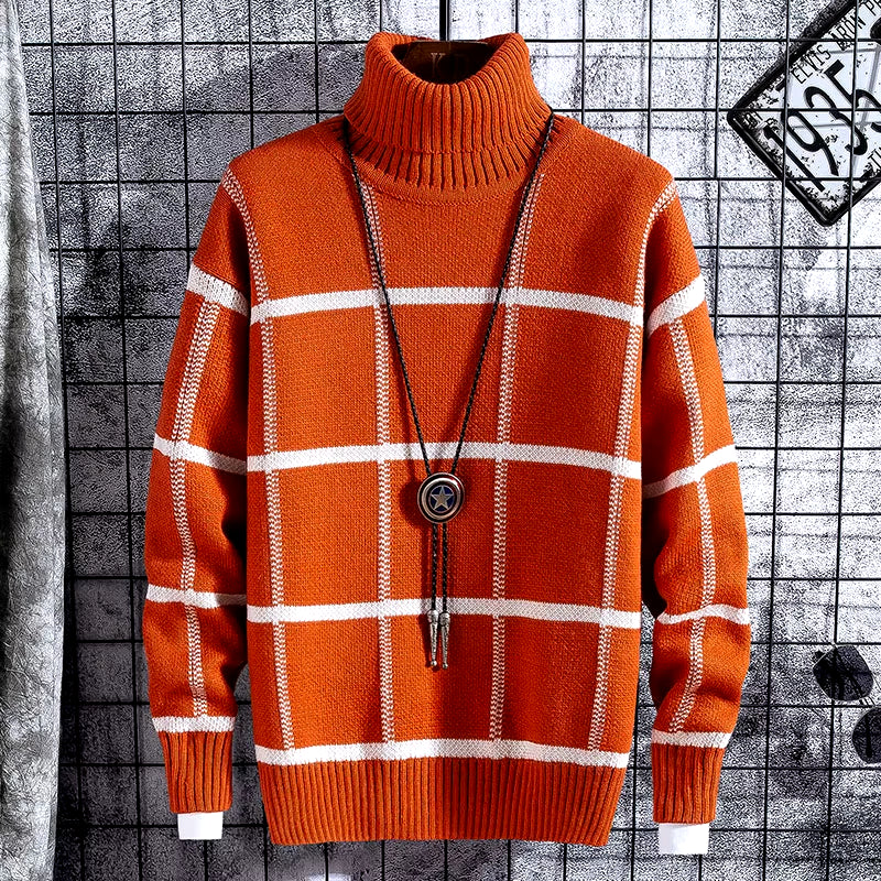 Christmas Sweater Men Clothes 2020 Winter Thick Warm Mens Plaid Sweaters Fashion Classic Turtleneck Men Pullover Warm Pull Homme