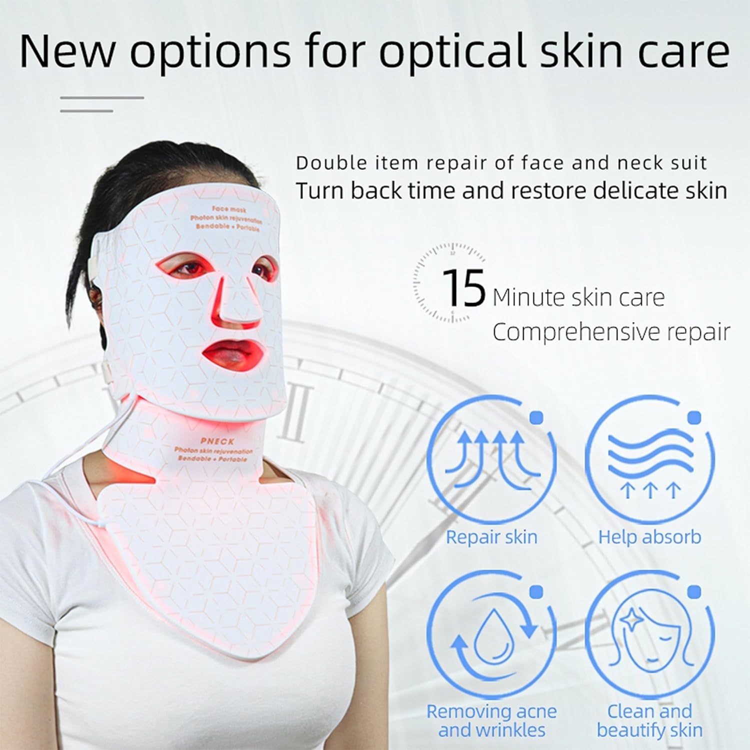 LED Spectrum Mask Neck Beautifying Light Face Mask Instrument Home Convenient Photon Rejuvenatingk Facial Mask Beautify Skin Deeply Smoothes Fine Wrinkles ETD255