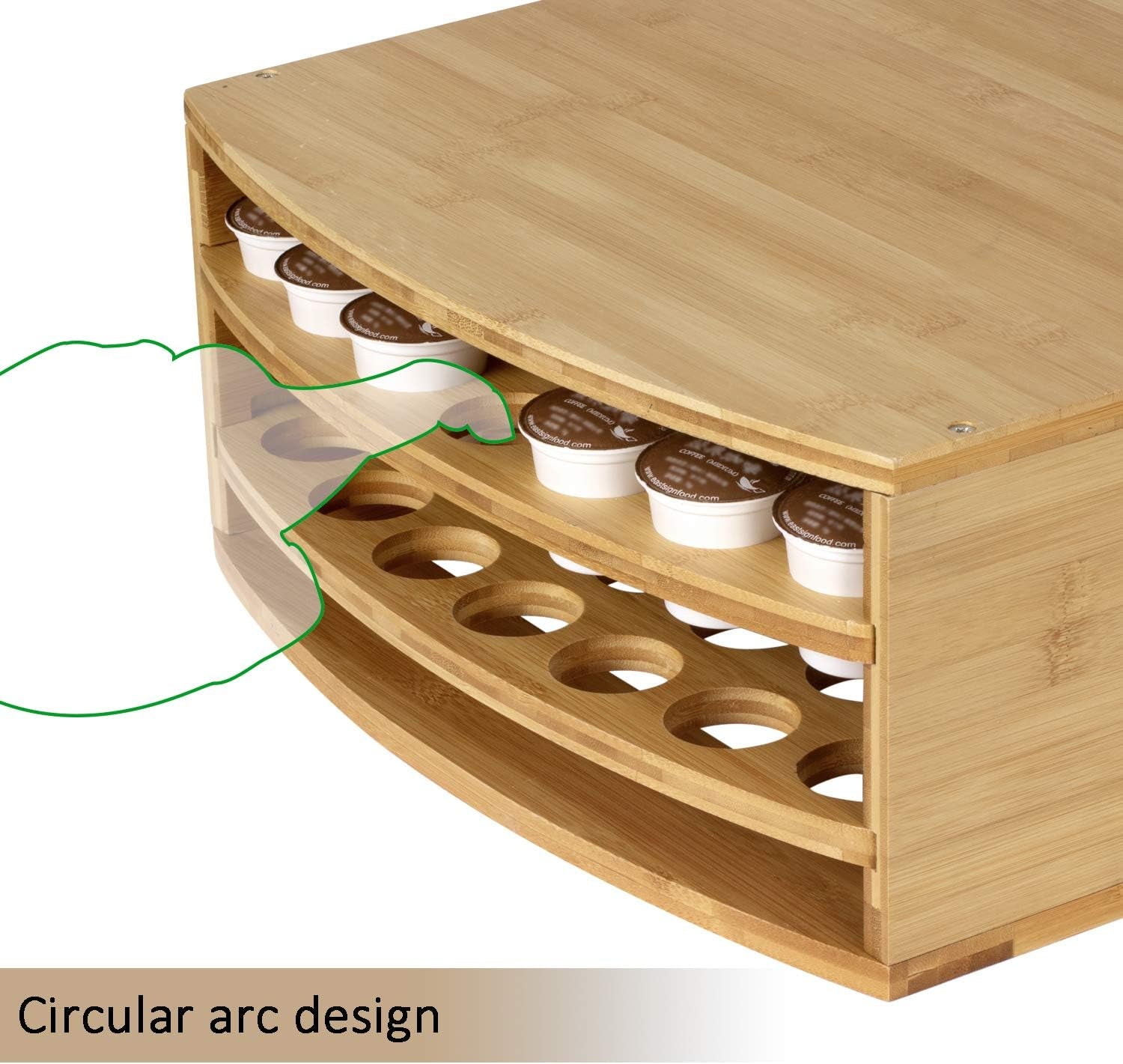 70 Capacity 2-Tier Bamboo Coffee Pod Holder Storage Organizer with Drawer for K-Cups Pods,Coffee K-Cups Pods Organizer for Coffee Station