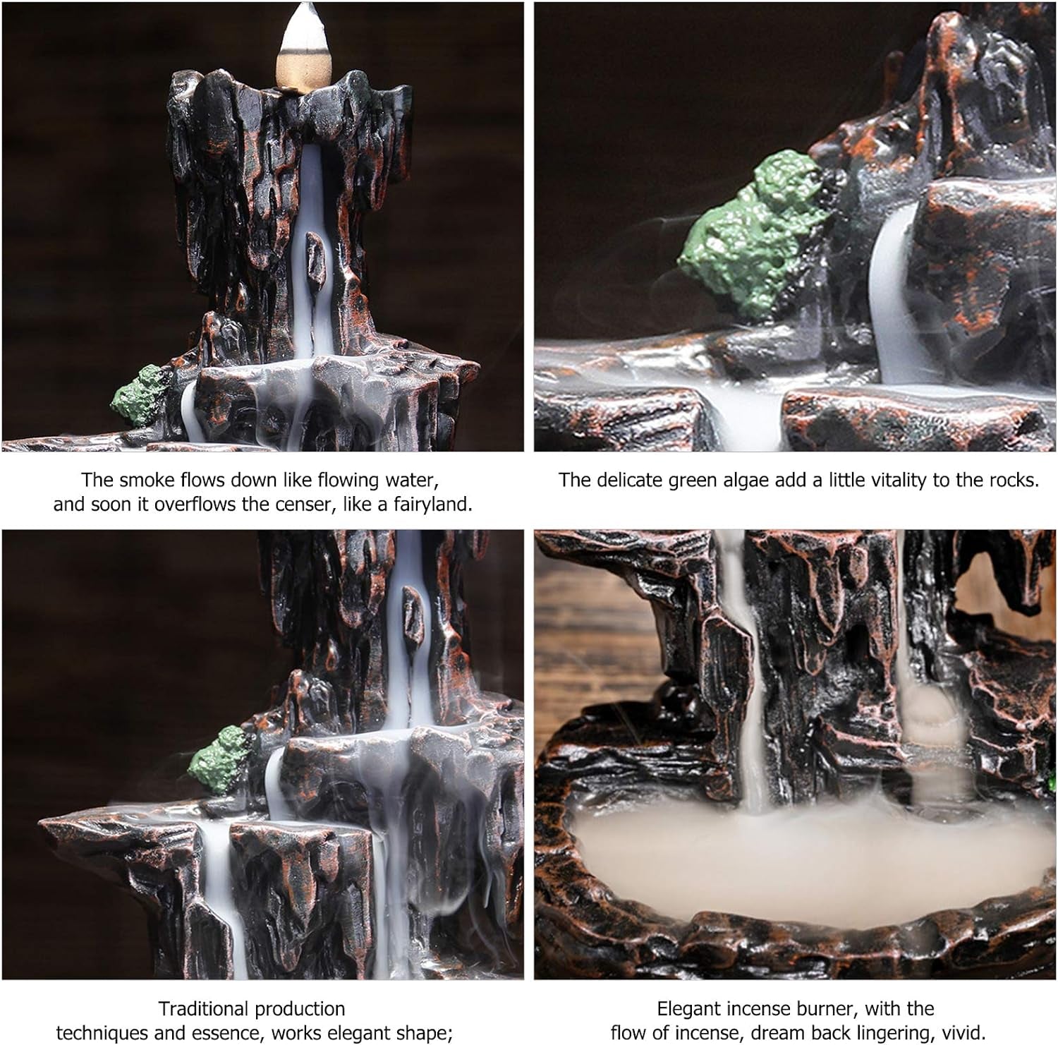 Backflow Incense Burner Waterfall Incense Mountain River Handicraft Incense Holder with 50 Incens + 30 Incense Sticks + Gift Box for Home Decor Aromatherapy Ornament