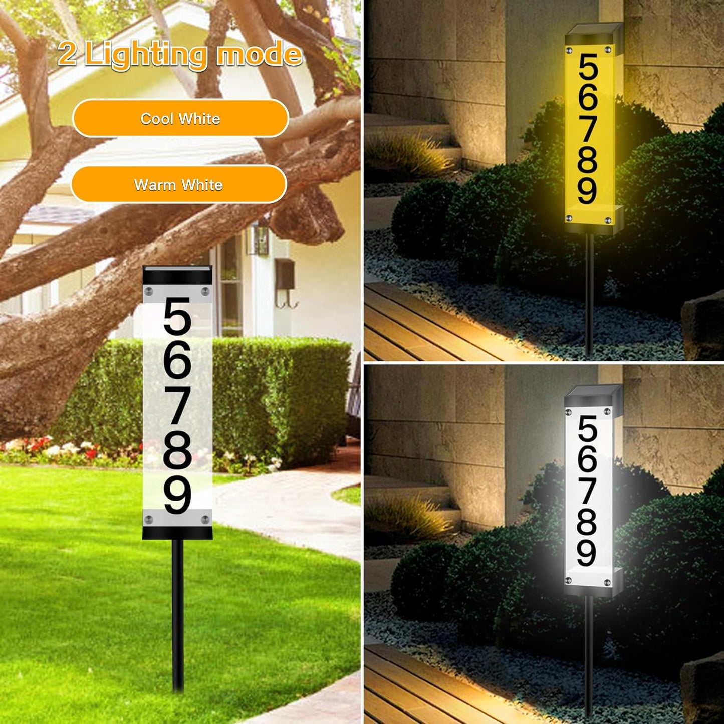 Solar House Numbers for Outside, Lighted Solar Address Sign Plaque Address Numbe