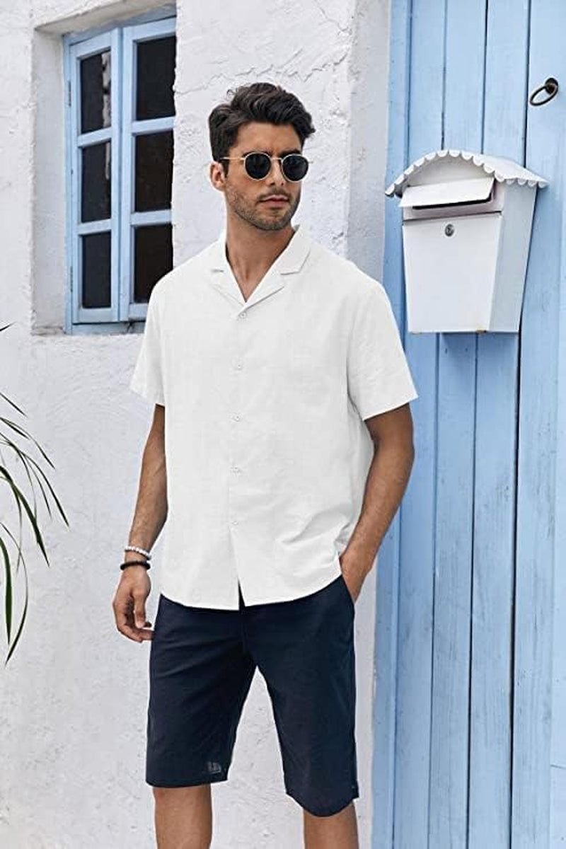 Men'S Cotton Linen Shirt Short/Long Sleeve Camp Shirt Hippie Casual Summer Beach Shirts