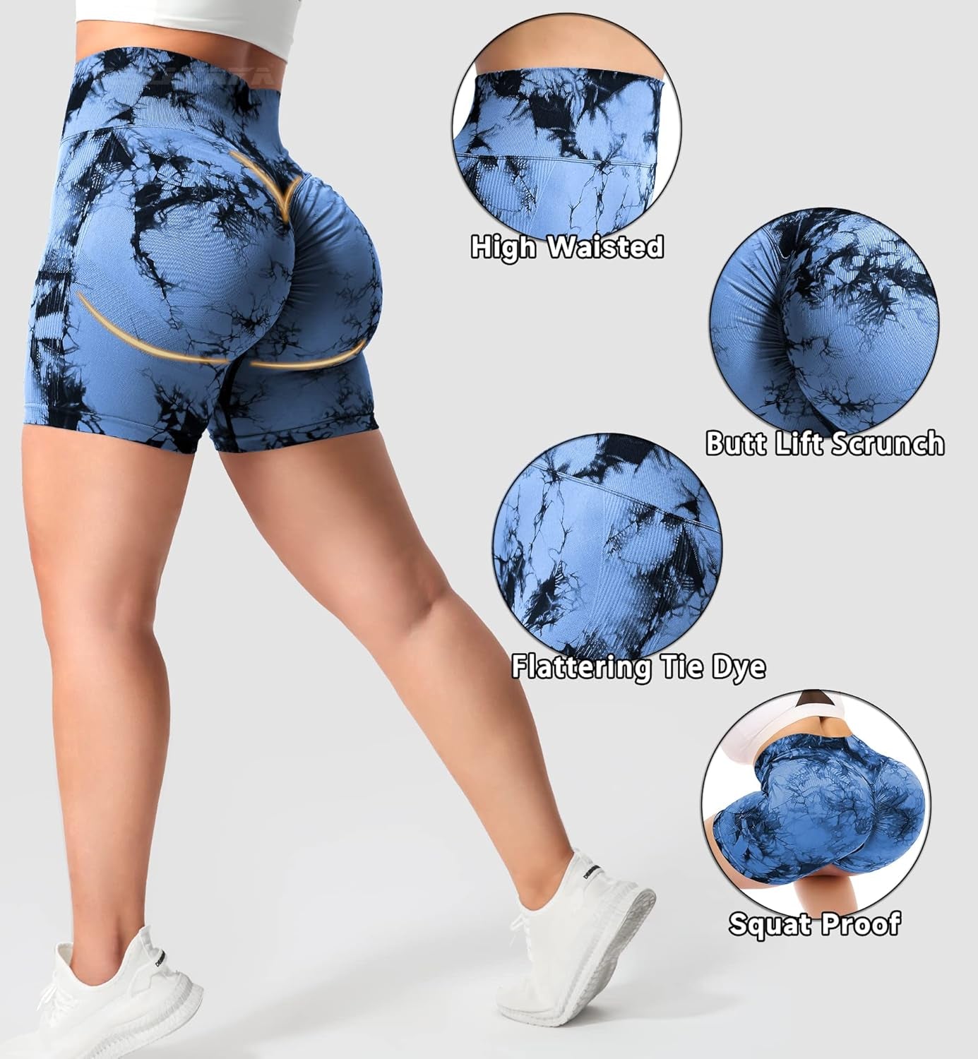 Women Workout Scrunch Shorts 5" Seamless High Waisted Booty Gym Shorts Tie Dye Butt Lifting Biker Gym Shorts