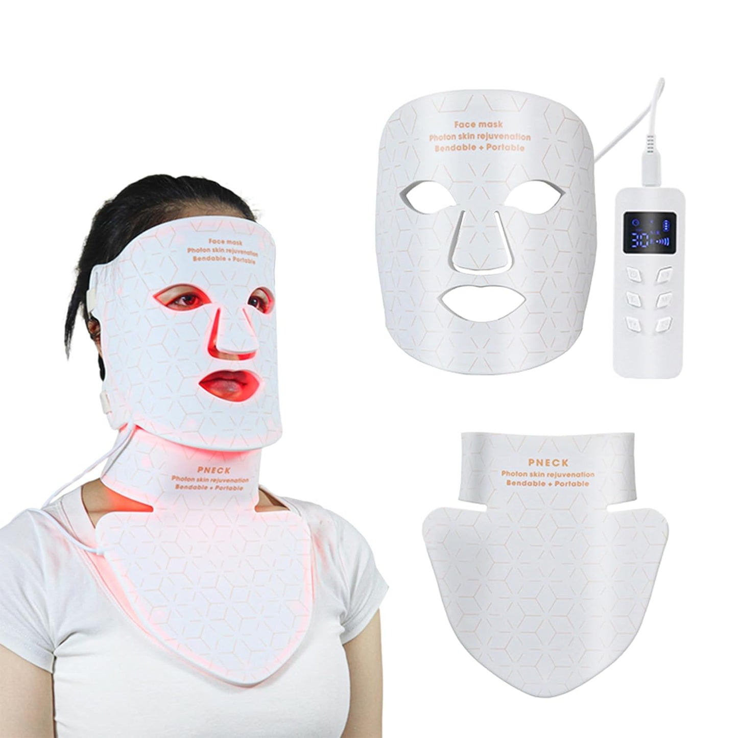 LED Spectrum Mask Neck Beautifying Light Face Mask Instrument Home Convenient Photon Rejuvenatingk Facial Mask Beautify Skin Deeply Smoothes Fine Wrinkles ETD255