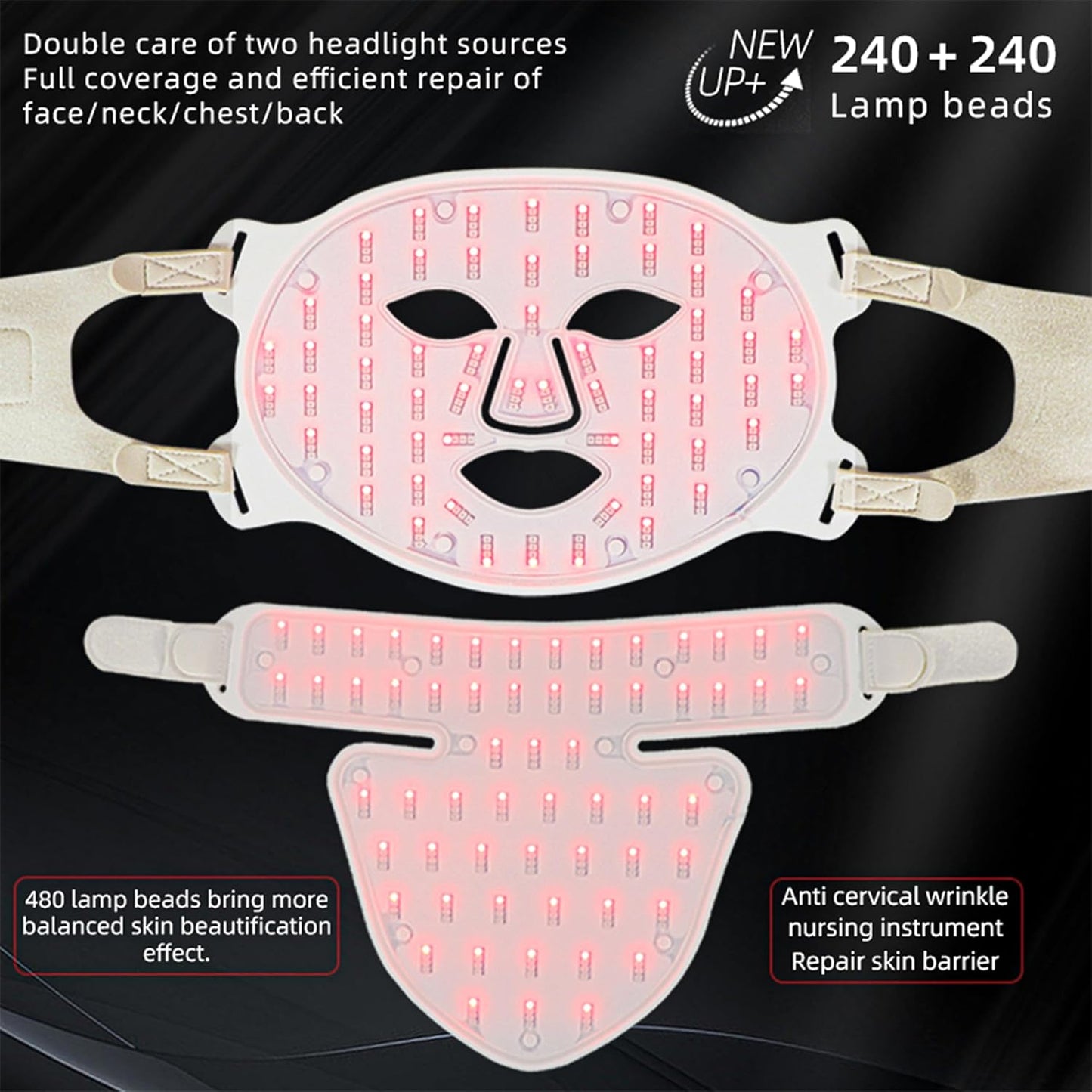 LED Spectrum Mask Neck Beautifying Light Face Mask Instrument Home Convenient Photon Rejuvenatingk Facial Mask Beautify Skin Deeply Smoothes Fine Wrinkles ETD255