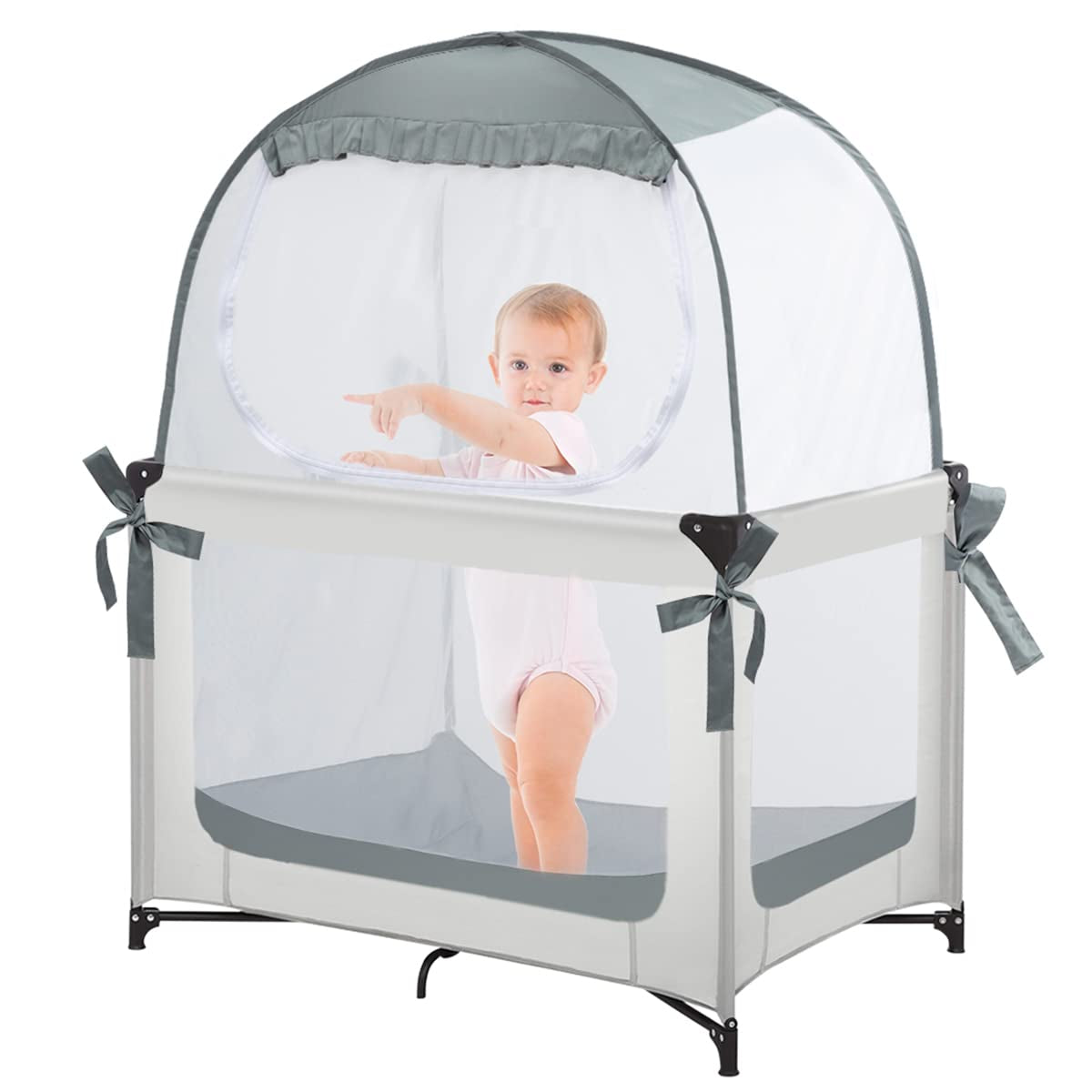 Baby Pack N Play Tent, Safety Tent to Keep Baby from Climbing Out, Baby Crib Canopy for Pack N Play, Mini Cribs & Playpens, Pop up Design & See-Through Mesh