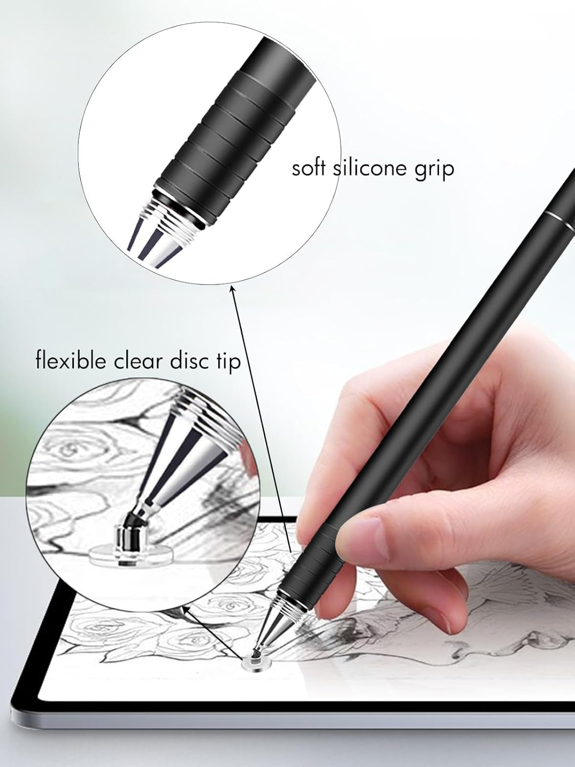 Stylus Pen for Touchscreen, 3 in 1 Easy Rubber Grip & High Precision Capacitive Stylus Pen for Ipad, Iphone, Android Cellphone, Tablets, Touch Screen Laptops - Black