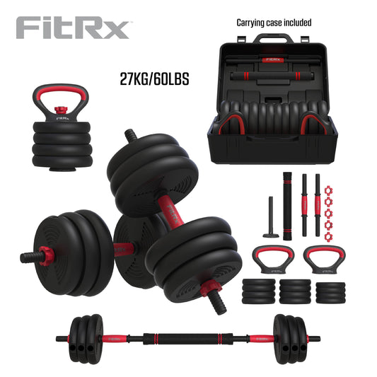 Smartbell Gym, 60 Lbs. 4-In-1 Adjustable Interchangeable Dumbbell, Barbell, and Kettlebell Weight Set, Black