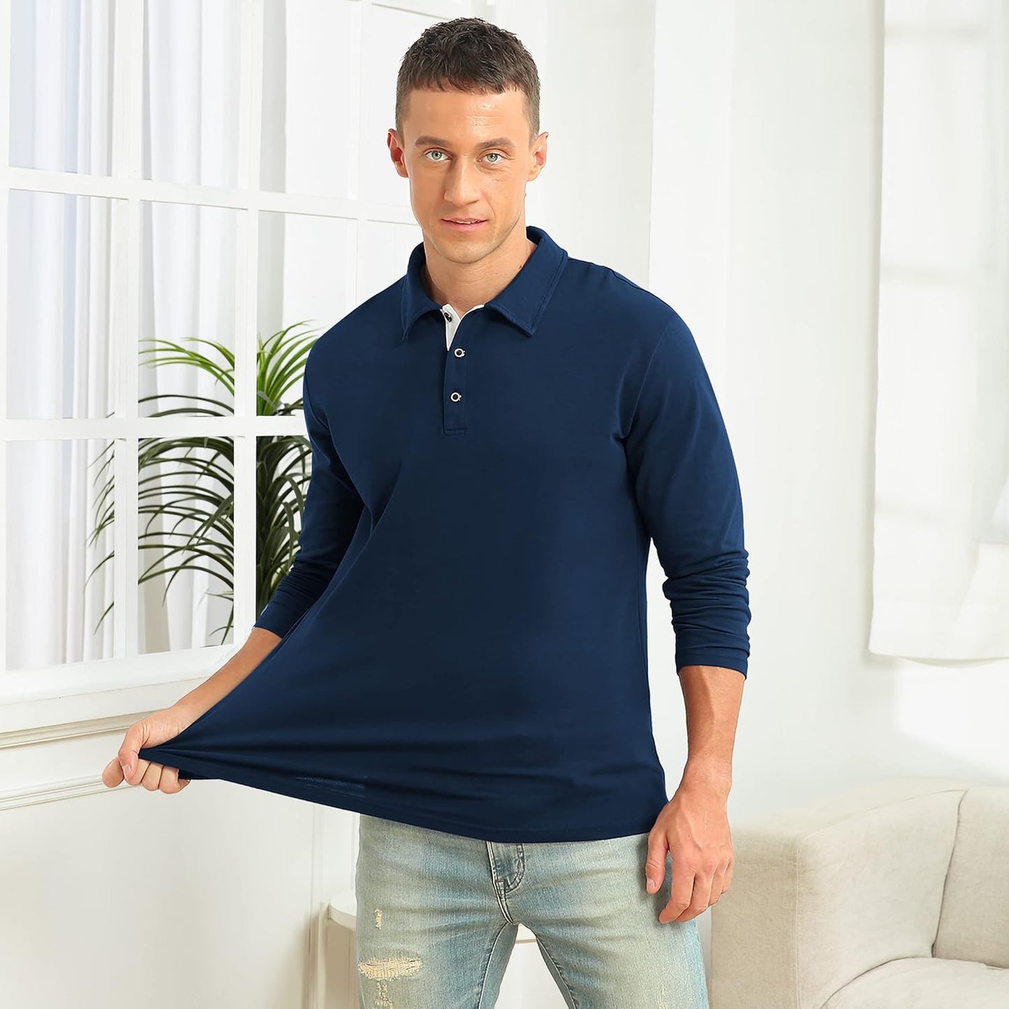 Mens Short&Long Sleeve Polo Shirt Casual Slim Fit Polo Tee Basic Designed Cotton Shirt for Man