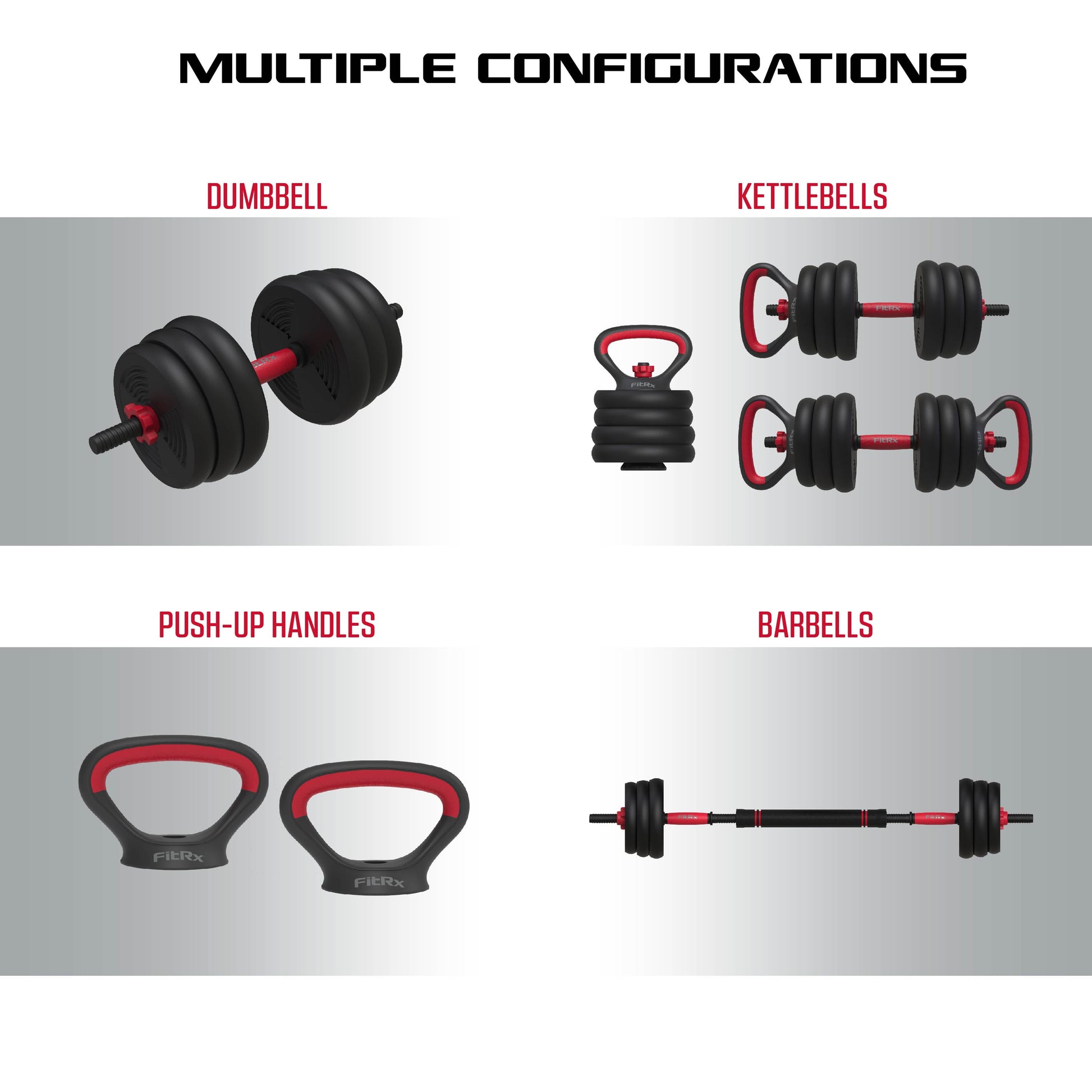 Smartbell Gym, 60 Lbs. 4-In-1 Adjustable Interchangeable Dumbbell, Barbell, and Kettlebell Weight Set, Black