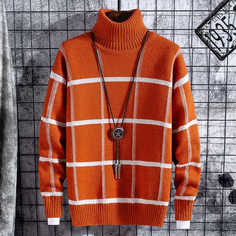 Christmas Sweater Men Clothes 2020 Winter Thick Warm Mens Plaid Sweaters Fashion Classic Turtleneck Men Pullover Warm Pull Homme