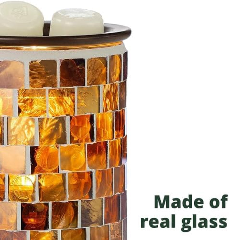 Wall Plug-In Wax Warmer - Mosaic Glass Radiant Sienna Electric Fragrance Candle Warmer and Night Light - for Scented Wax, Essential Oils, Candle Wax Melt Warmer, Tarts - Wax Melter