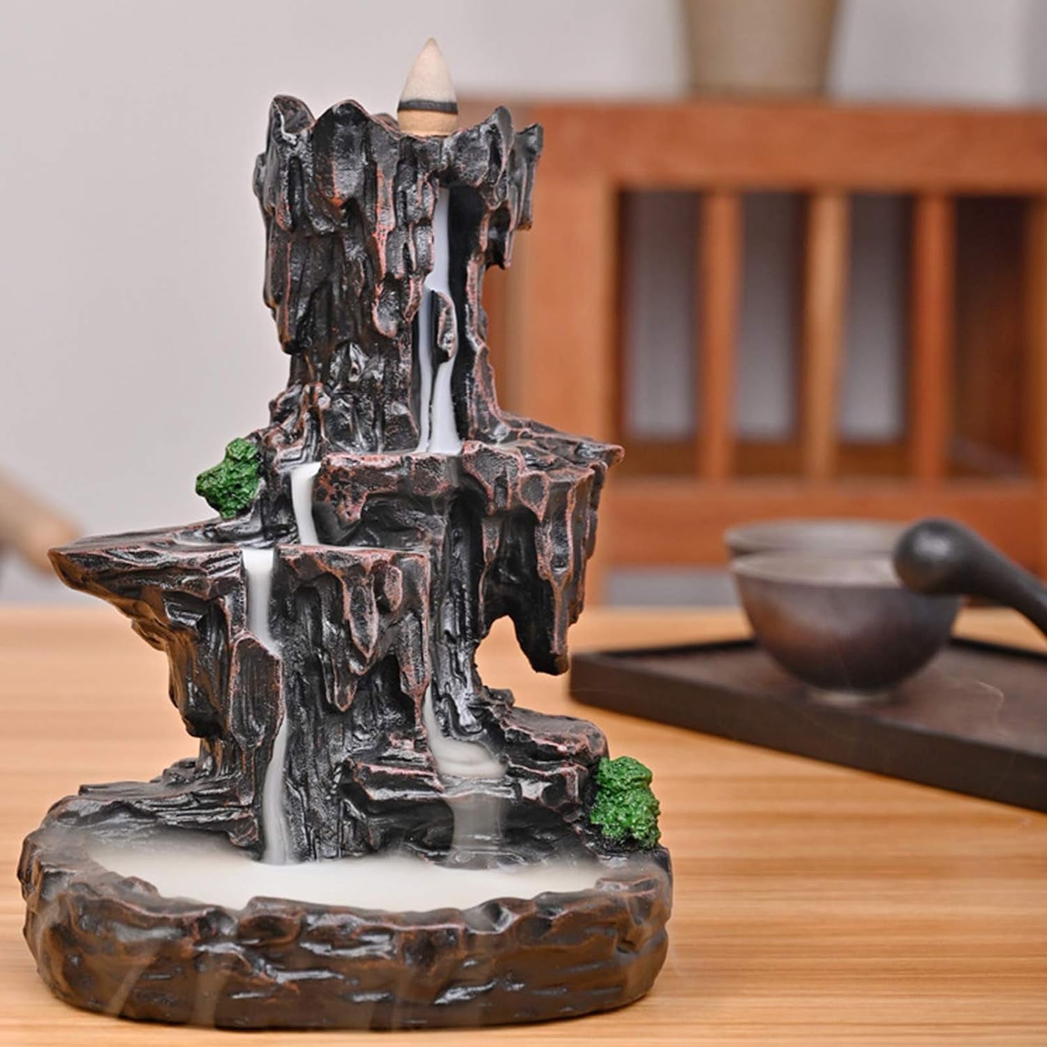 Backflow Incense Burner Waterfall Incense Mountain River Handicraft Incense Holder with 50 Incens + 30 Incense Sticks + Gift Box for Home Decor Aromatherapy Ornament