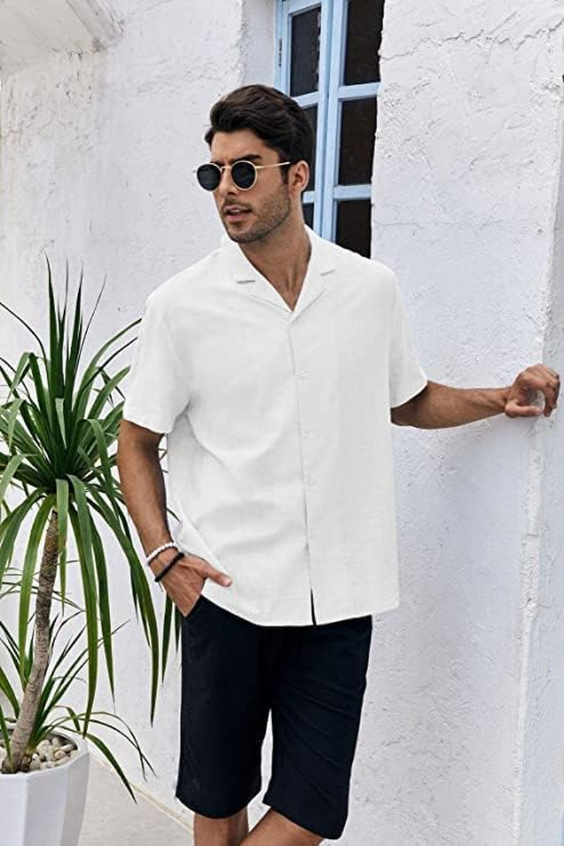 Men'S Cotton Linen Shirt Short/Long Sleeve Camp Shirt Hippie Casual Summer Beach Shirts