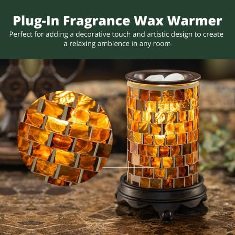 Wall Plug-In Wax Warmer - Mosaic Glass Radiant Sienna Electric Fragrance Candle Warmer and Night Light - for Scented Wax, Essential Oils, Candle Wax Melt Warmer, Tarts - Wax Melter