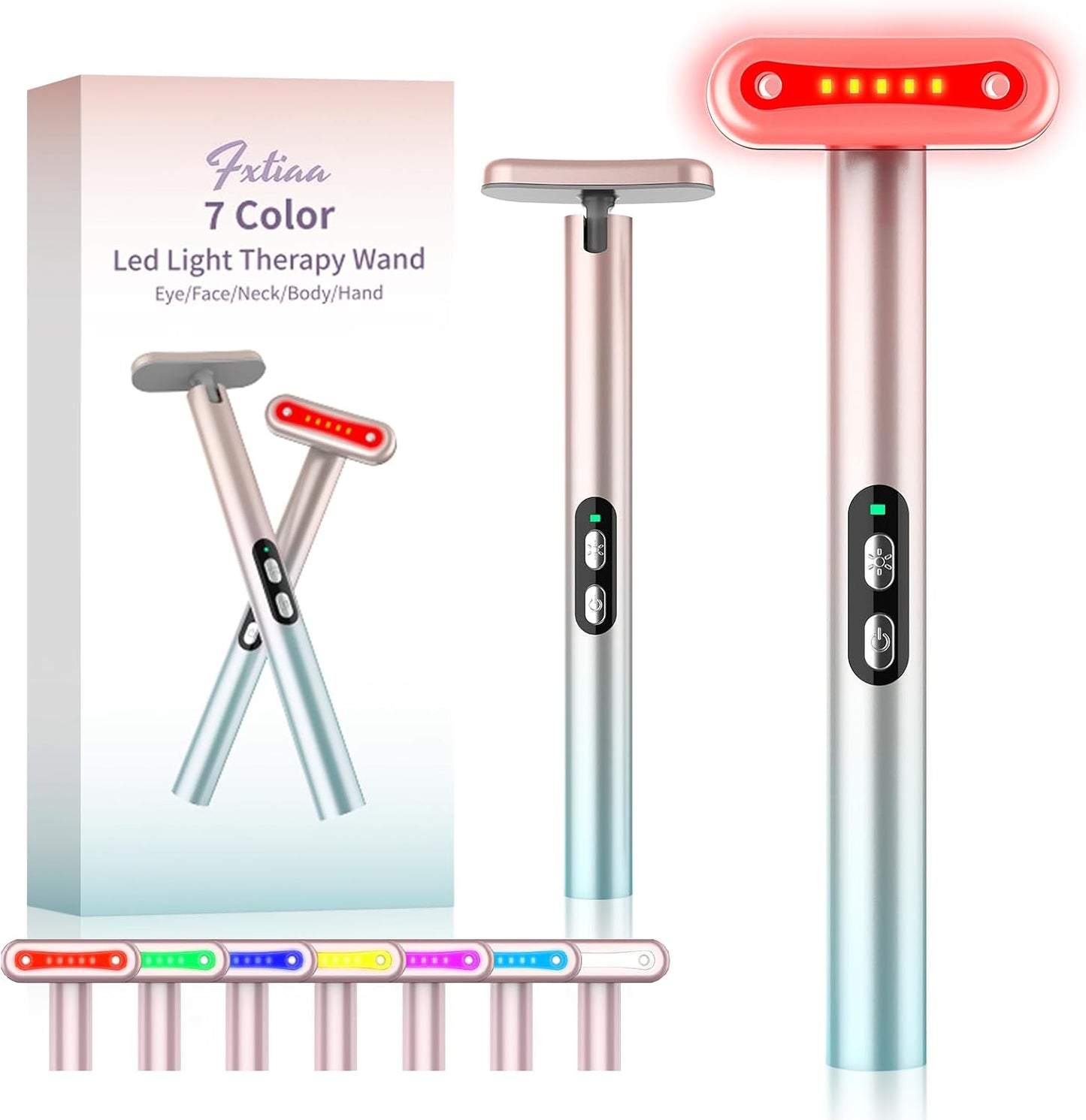 Led-Face-Wand，7 in 1 LED Light Therapy Facial Red & Blue Rejuvenation Tool