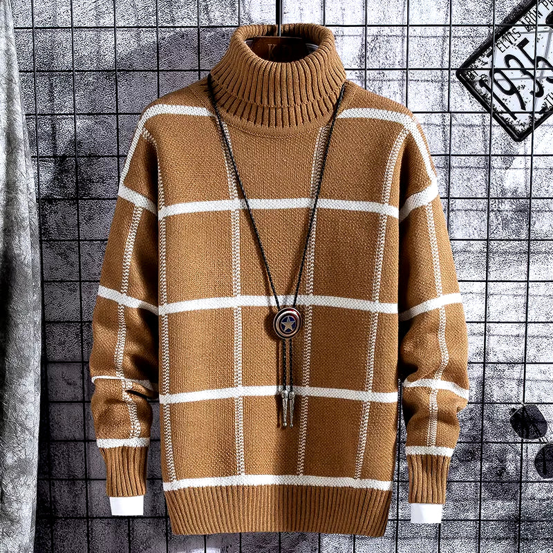 Christmas Sweater Men Clothes 2020 Winter Thick Warm Mens Plaid Sweaters Fashion Classic Turtleneck Men Pullover Warm Pull Homme