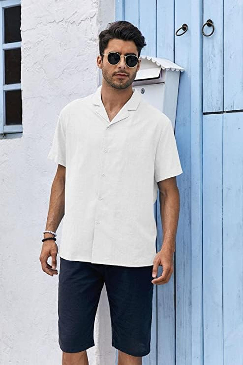 Men'S Cotton Linen Shirt Short/Long Sleeve Camp Shirt Hippie Casual Summer Beach Shirts