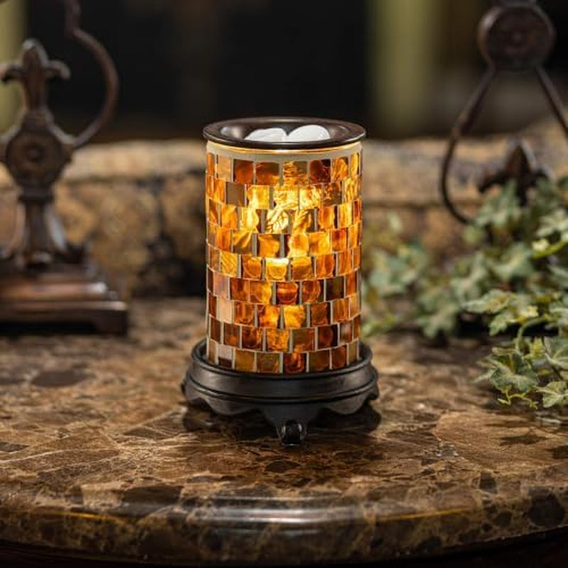 Wall Plug-In Wax Warmer - Mosaic Glass Radiant Sienna Electric Fragrance Candle Warmer and Night Light - for Scented Wax, Essential Oils, Candle Wax Melt Warmer, Tarts - Wax Melter